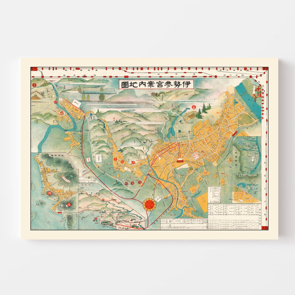 Vintage Map of Ise, Japan 1928