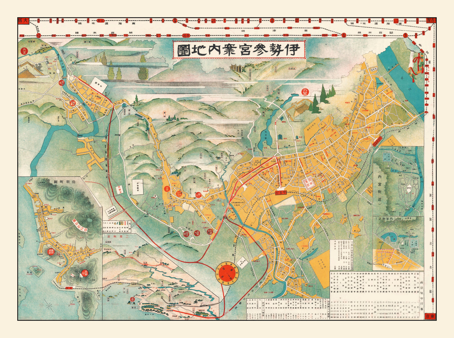 Vintage Map of Ise, Japan 1928