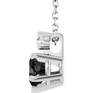Platinum Natural Black Onyx & .03 CT Natural Diamond 16-18" Necklace