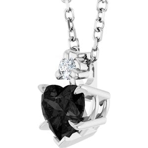 Sterling Silver Natural Black Onyx & .03 CT Natural Diamond 16-18" Necklace