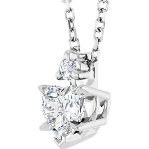 14K White Gold Natural White Sapphire & .03 CT Natural Diamond 16-18" Necklace