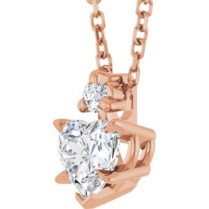 14K Rose Gold Natural White Sapphire & .03 CT Natural Diamond 16-18" Necklace
