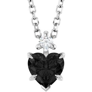 Platinum Natural Black Onyx & .03 CT Natural Diamond 16-18" Necklace