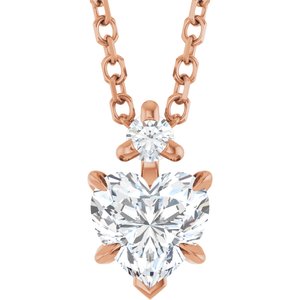 14K Rose Gold Natural White Sapphire & .03 CT Natural Diamond 16-18" Necklace