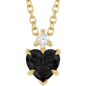 14K Yellow Gold Natural Black Onyx & .03 CT Natural Diamond 16-18" Necklace