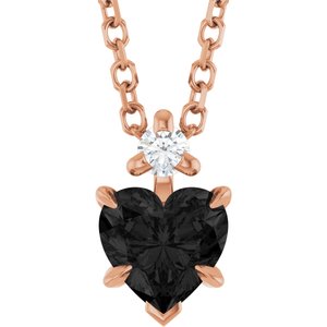 14K Rose Gold Natural Black Onyx & .03 CT Natural Diamond 16-18" Necklace