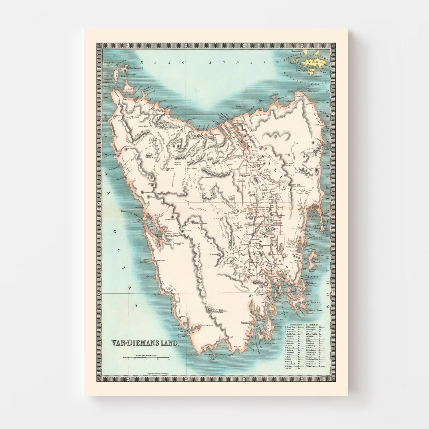 Vintage Map of Tasmania 1831