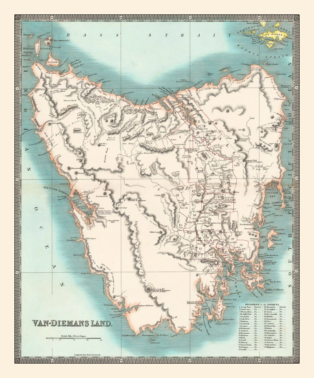Vintage Map of Tasmania 1831