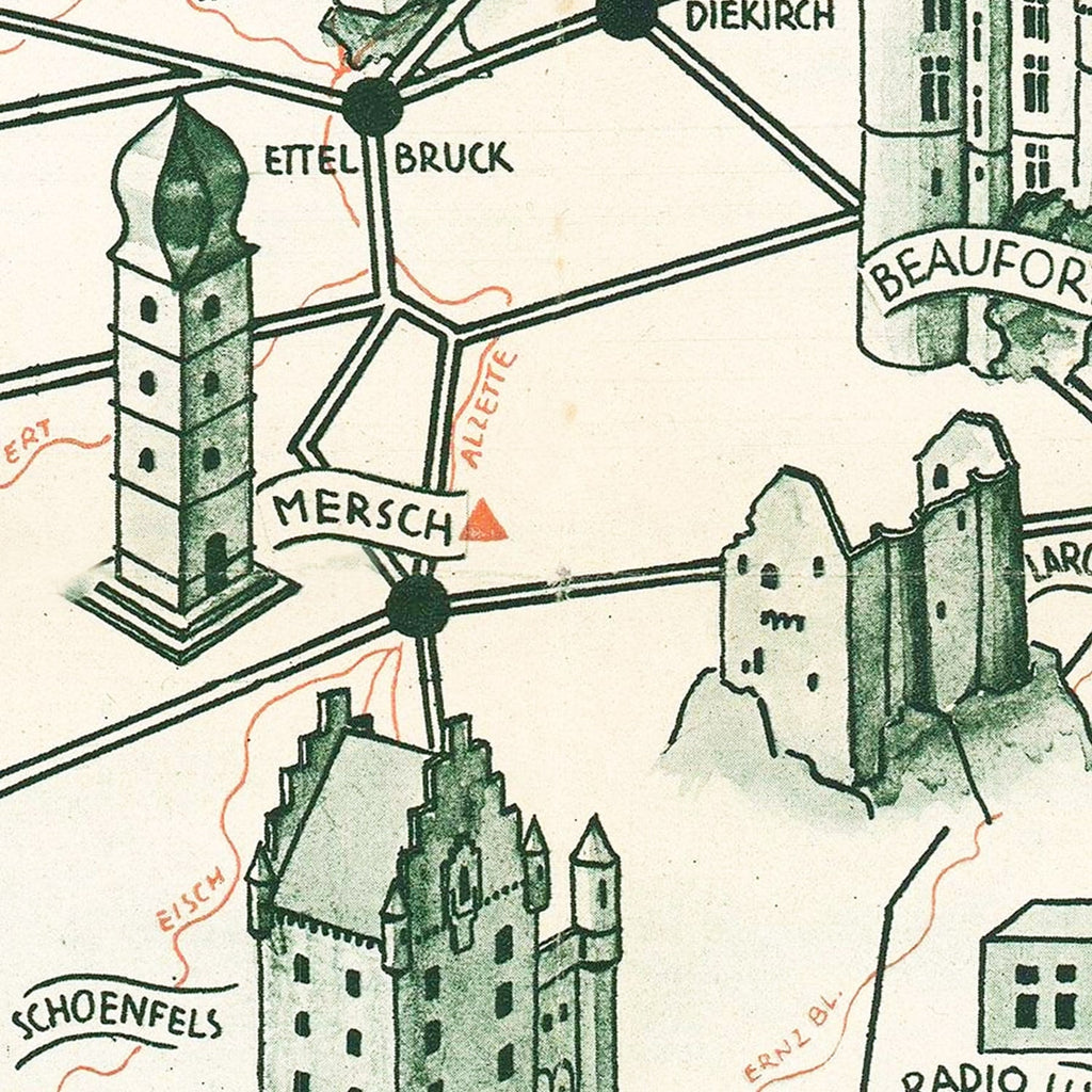 Vintage Map of Luxembourg 1935