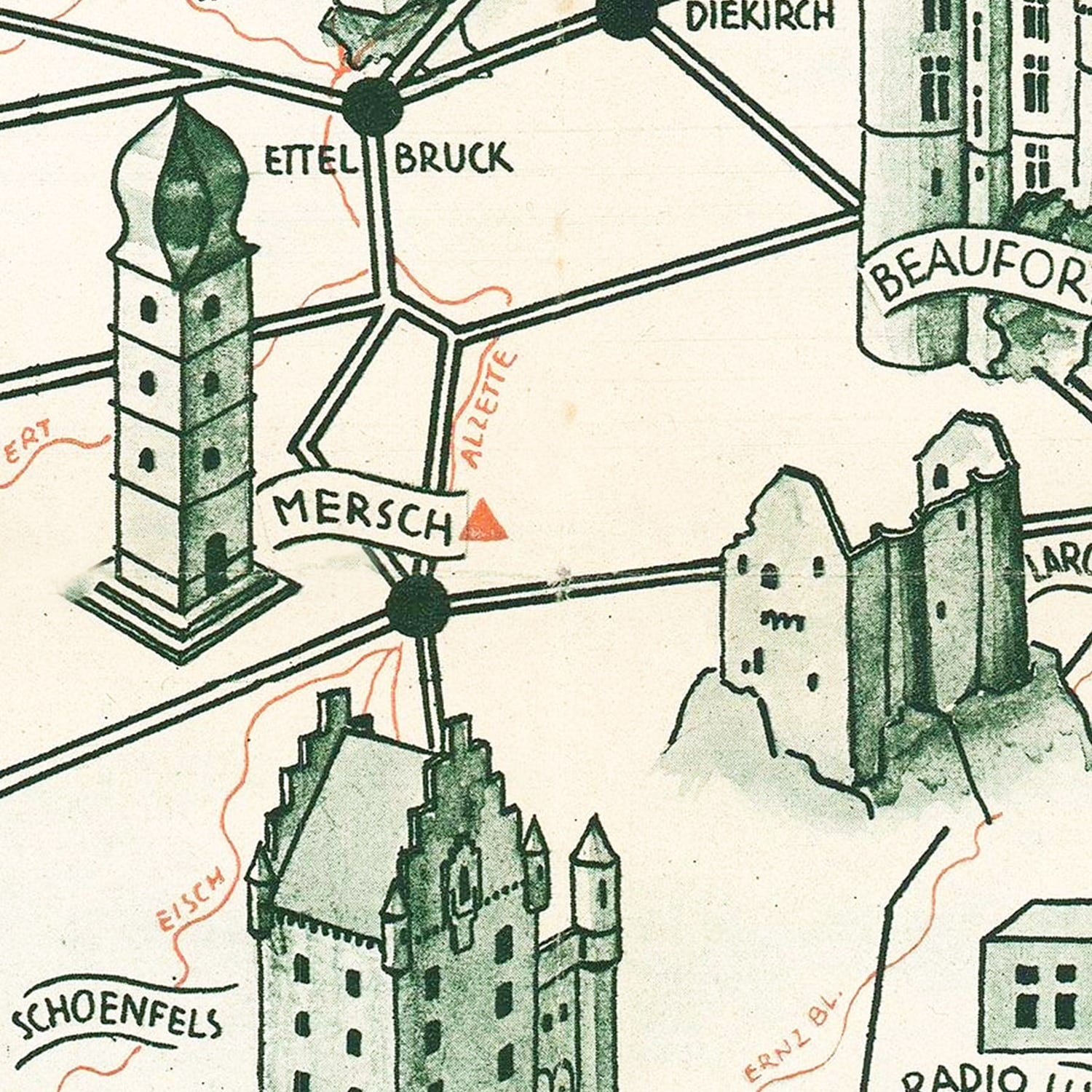 Vintage Map of Luxembourg 1935
