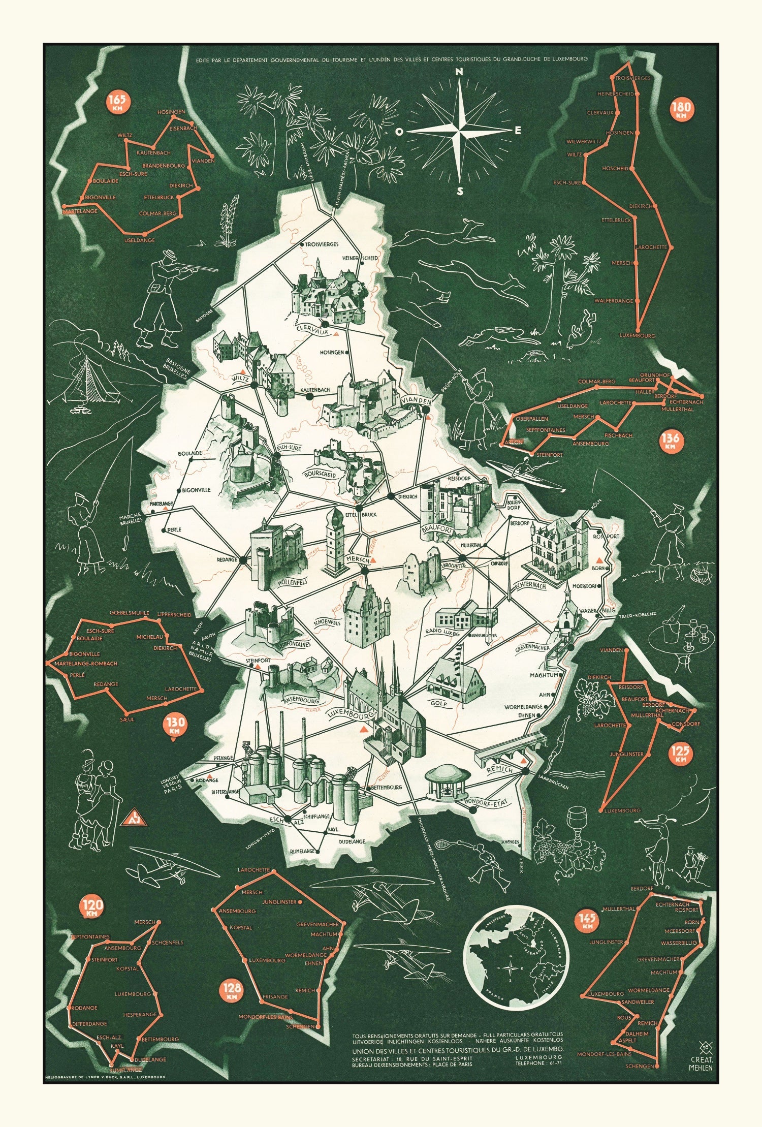 Vintage Map of Luxembourg 1935