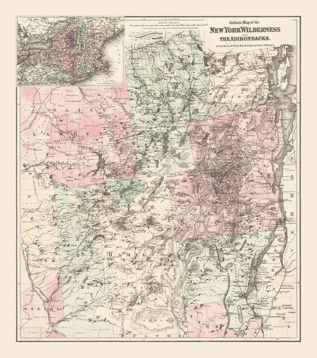 Vintage Adirondacks Map 1894