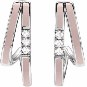 14K White Gold 1/10 CTW Natural Diamond & Pink Enamel 17.3 mm Hoop Earrings