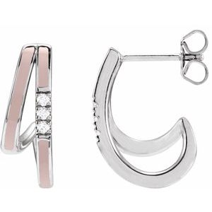 14K White Gold 1/10 CTW Natural Diamond & Pink Enamel 17.3 mm Hoop Earrings