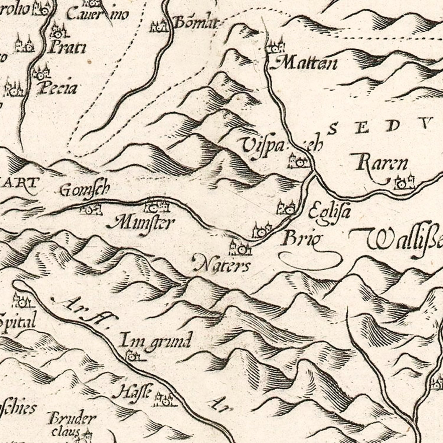 Vintage Map of Switzerland 1581