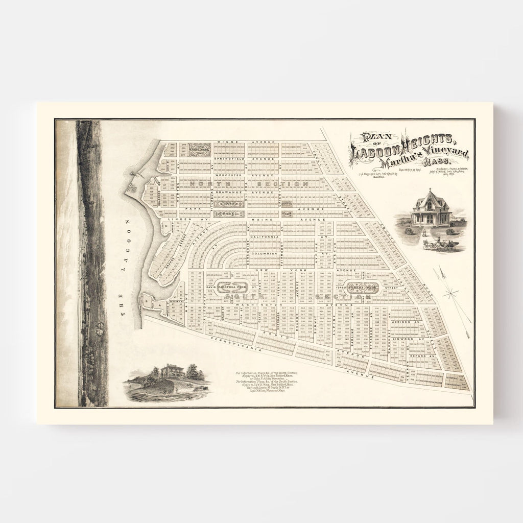 Vintage Lagoon Heights Marthas Vineyard Map 1873