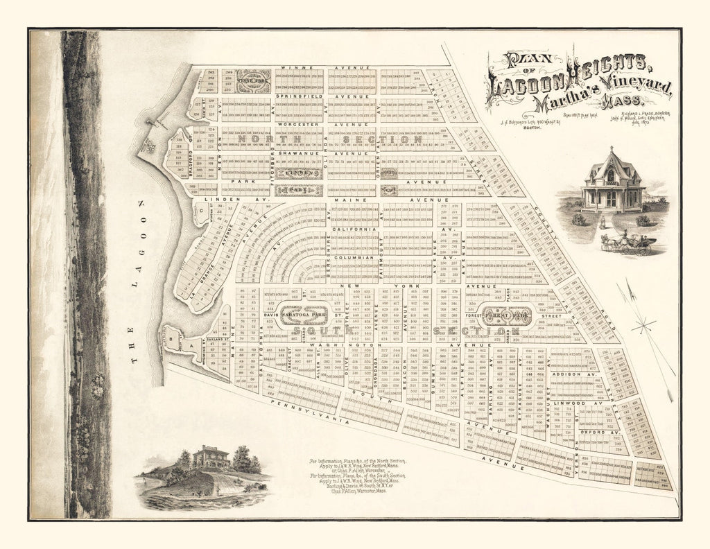 Vintage Lagoon Heights Marthas Vineyard Map 1873