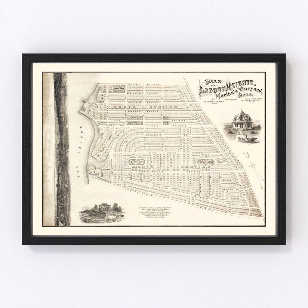 Vintage Lagoon Heights Marthas Vineyard Map 1873