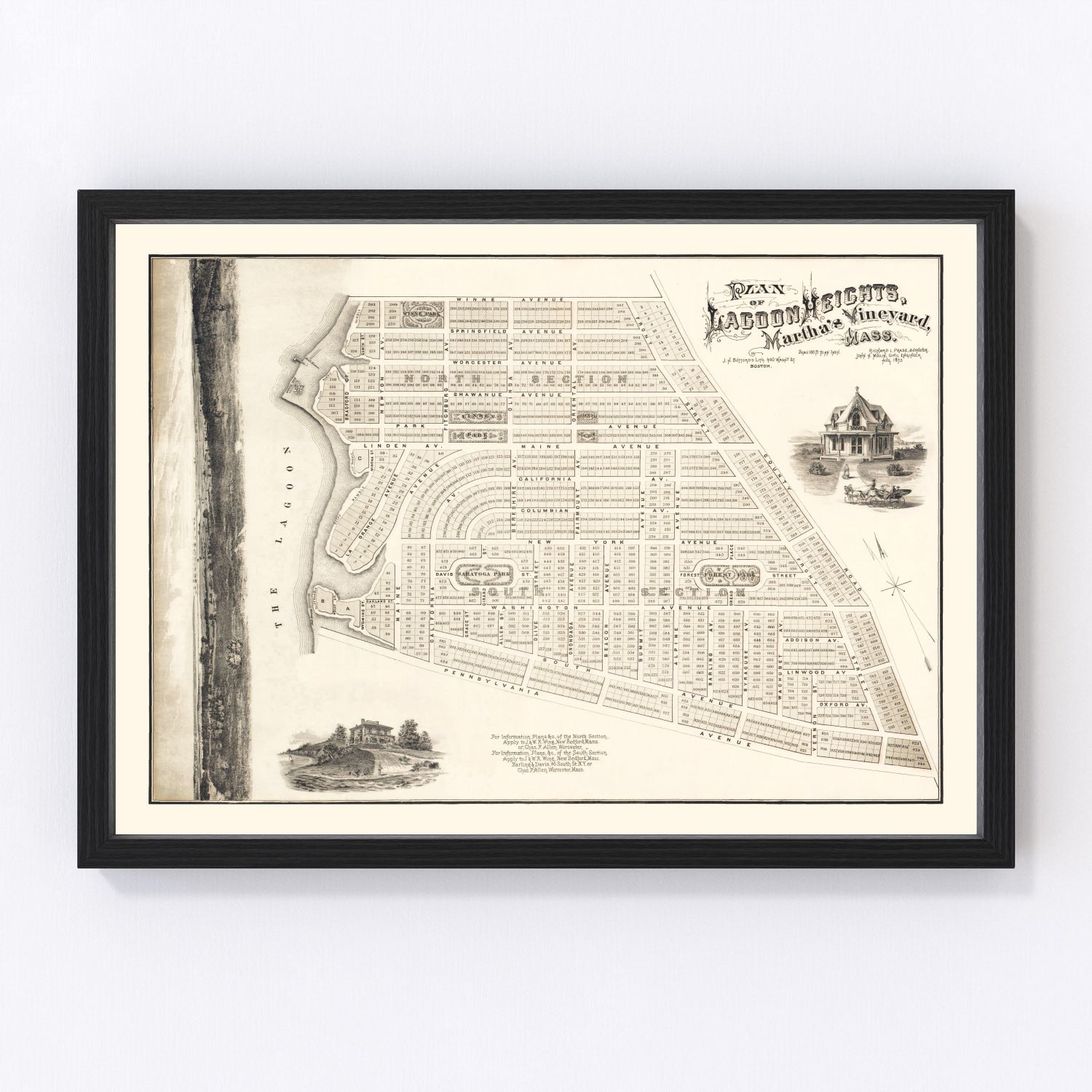 Vintage Lagoon Heights Marthas Vineyard Map 1873