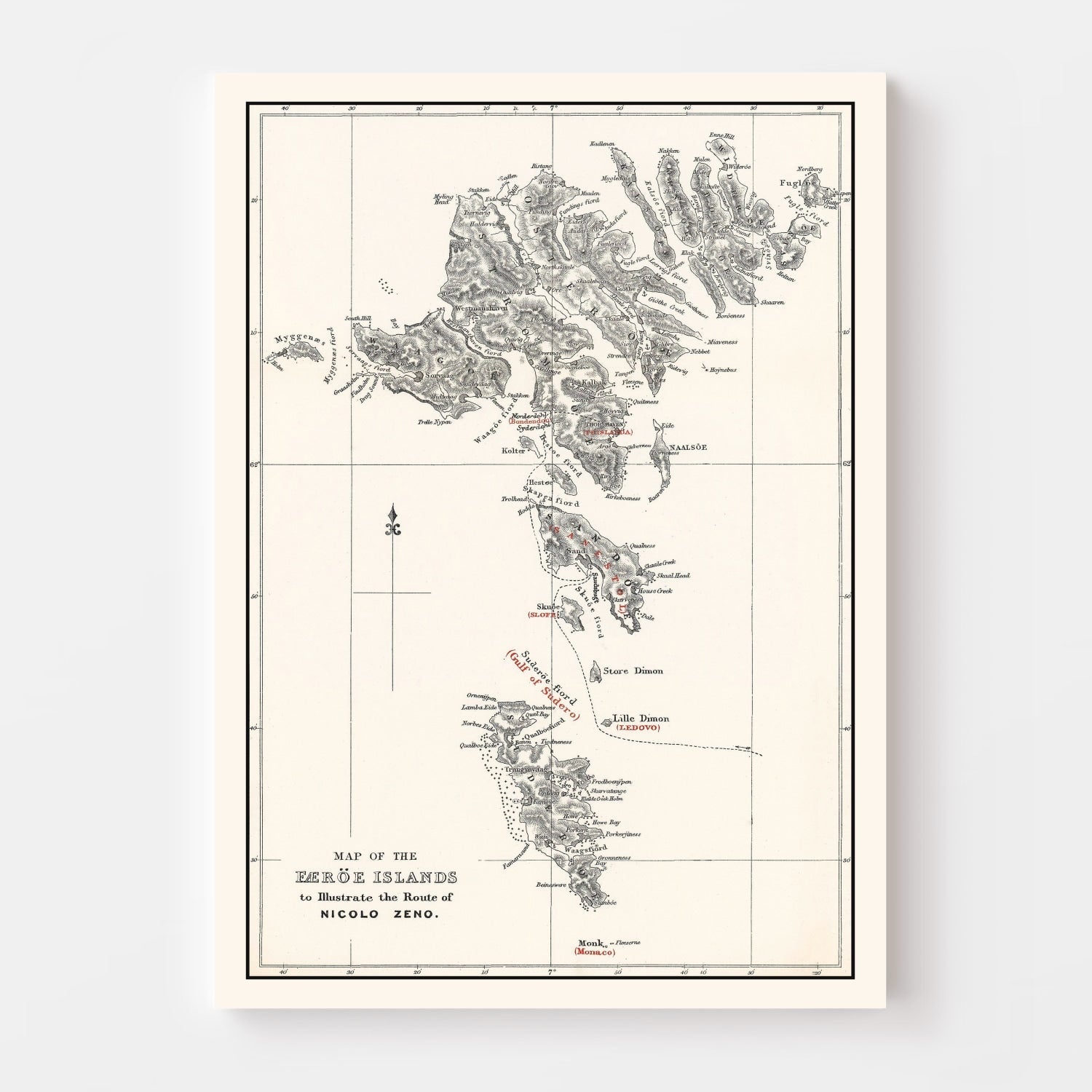 Vintage Faroe Islands Map 1873