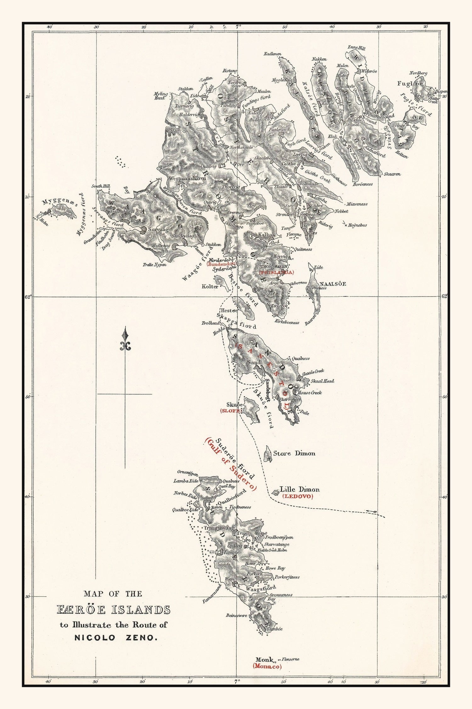 Vintage Faroe Islands Map 1873