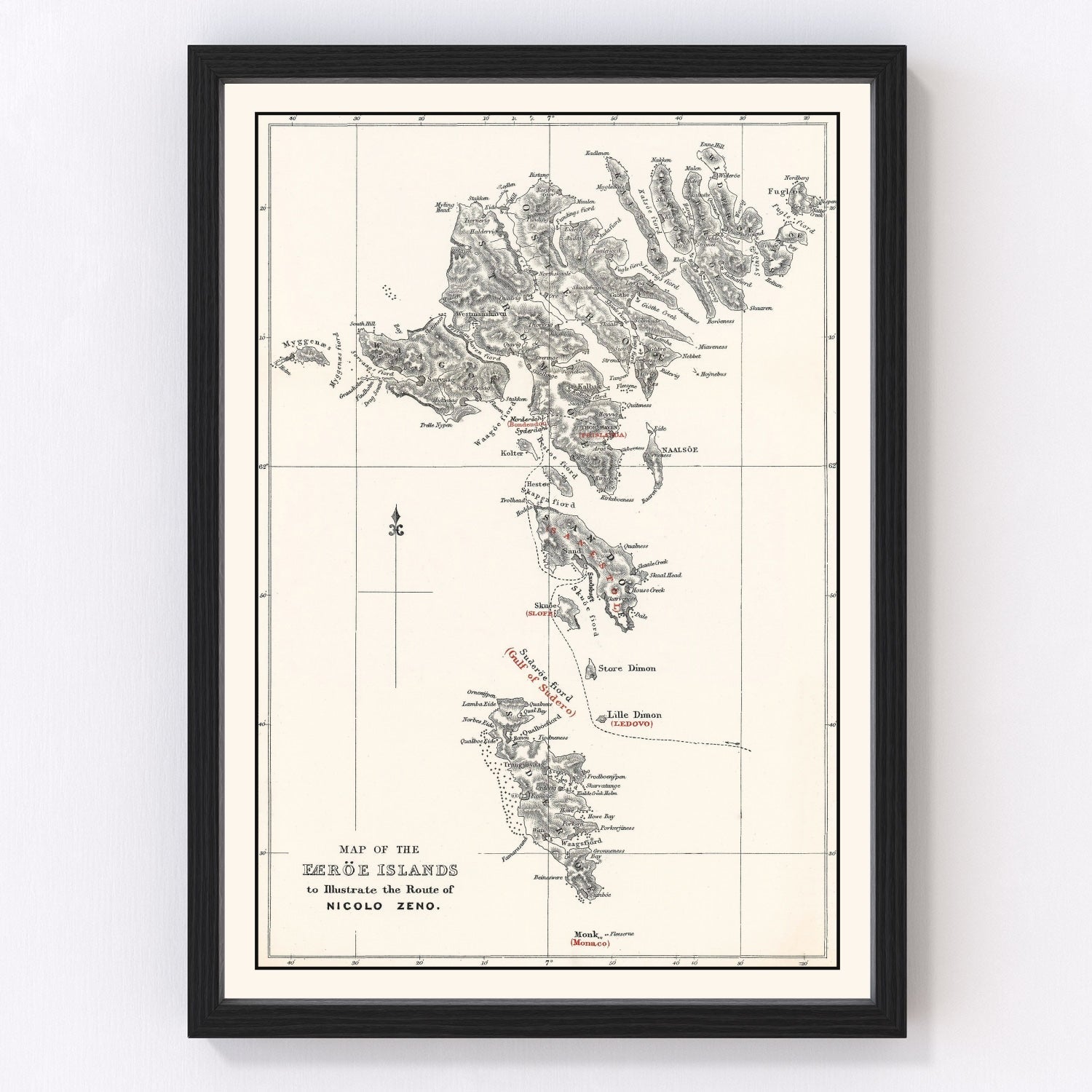 Vintage Faroe Islands Map 1873