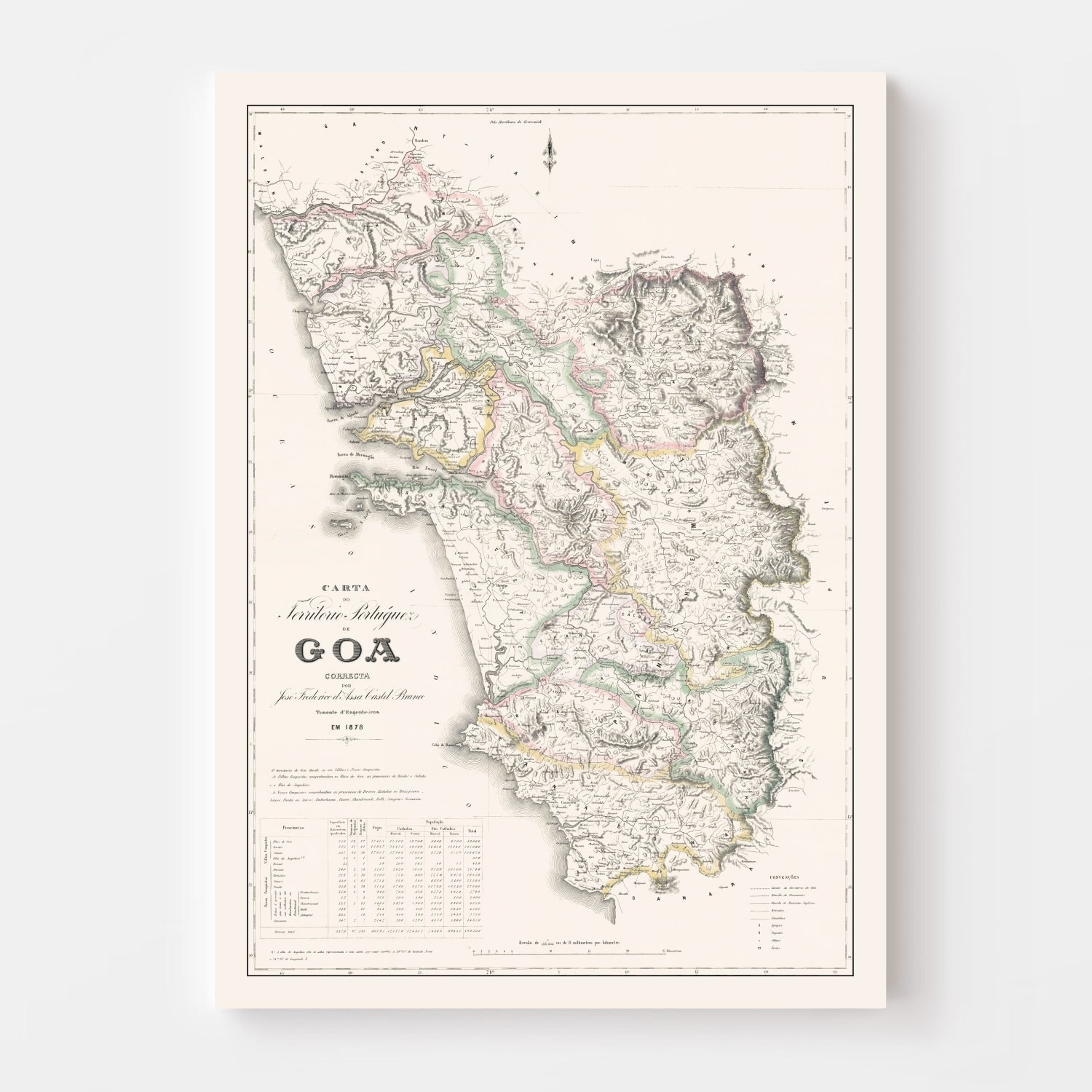 Vintage Goa, India Map 1878