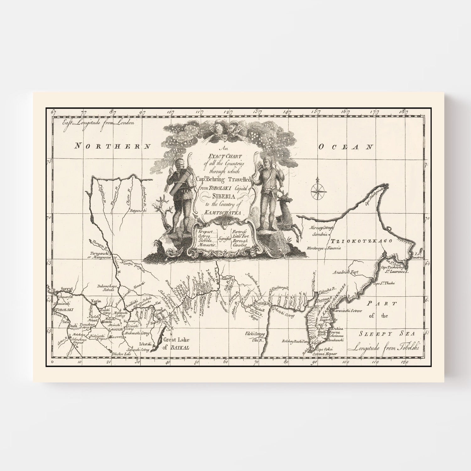 Vintage Map of Siberia 1744