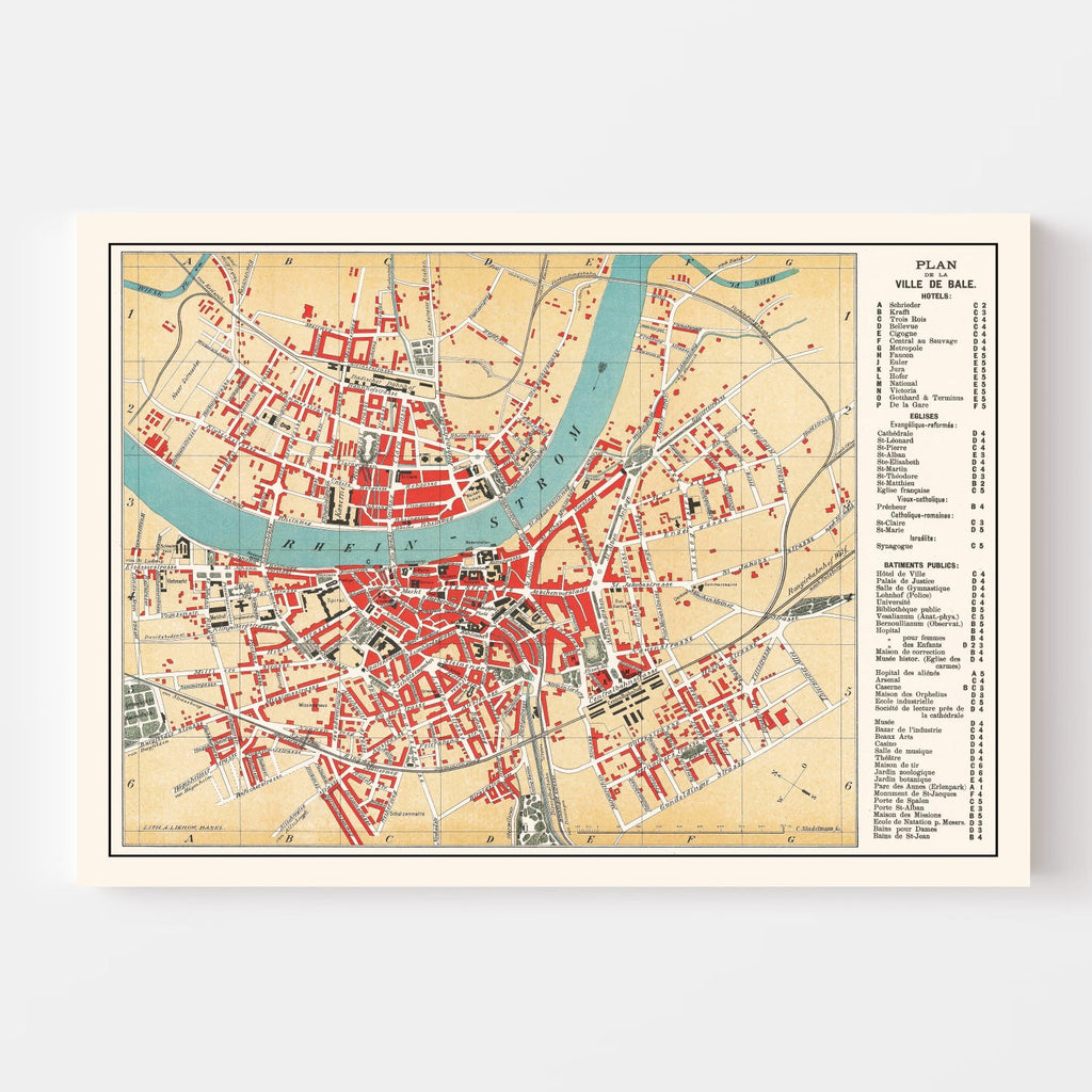 Vintage Map of Basel, Switzerland 1895