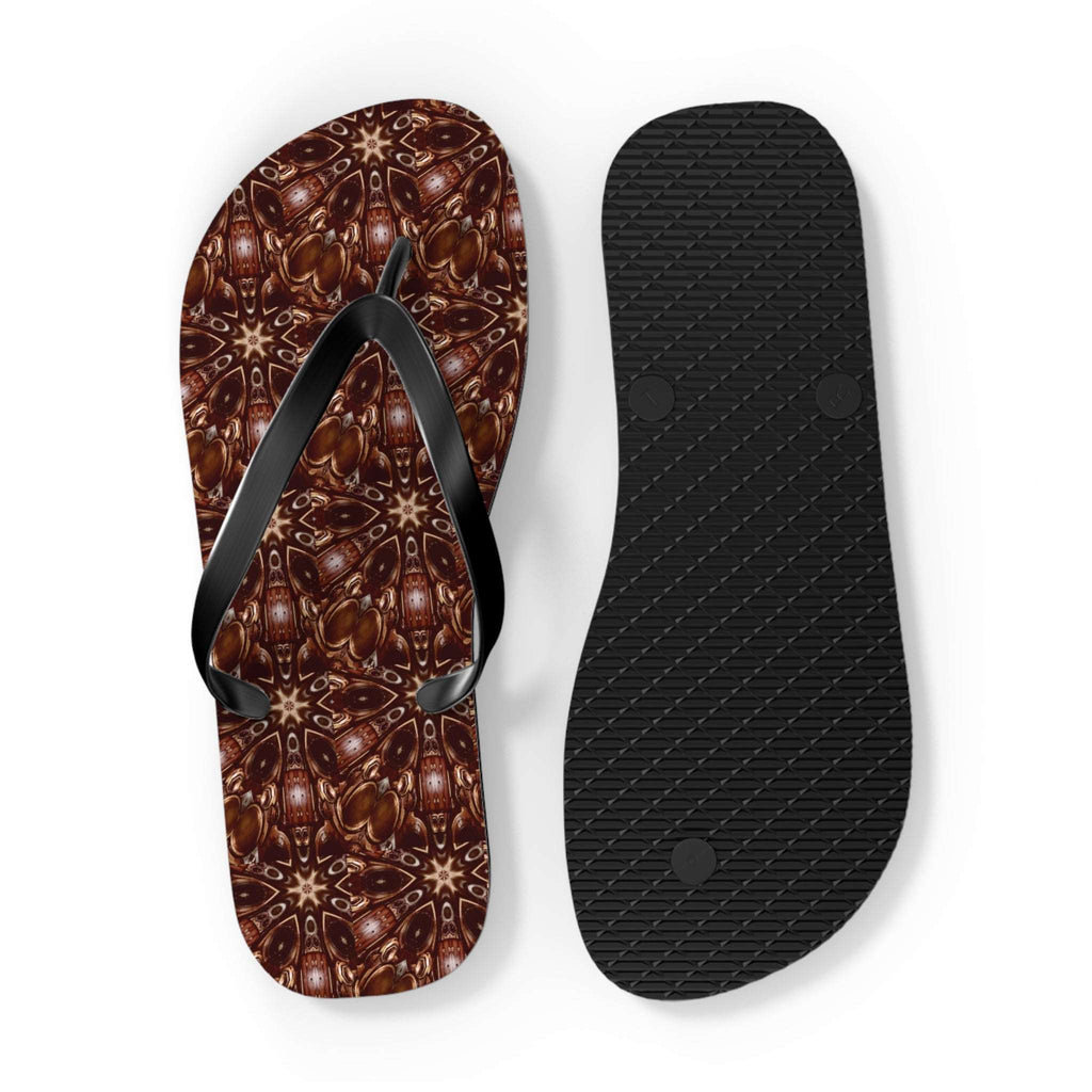 Brown and Beige Star Pattern Flip Flops