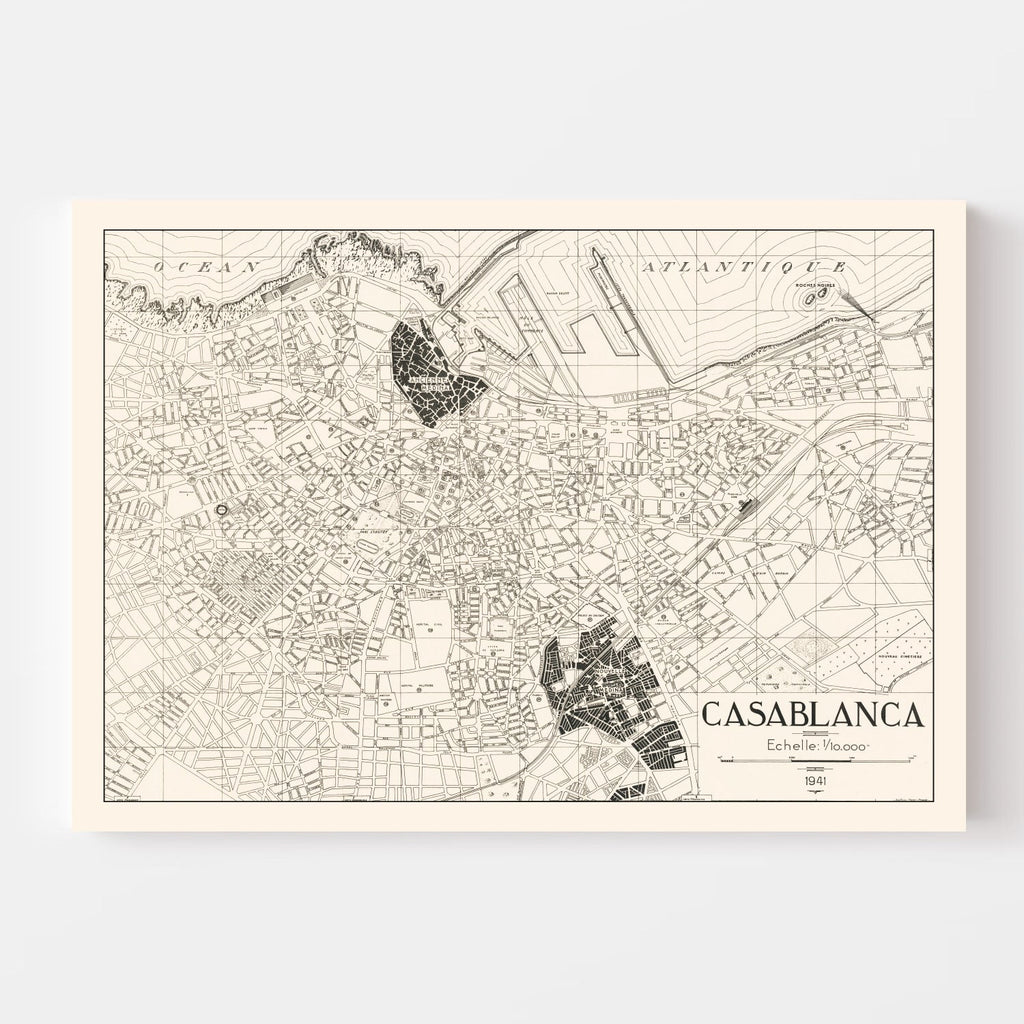 Vintage Map of Casablanca, Morocco 1941