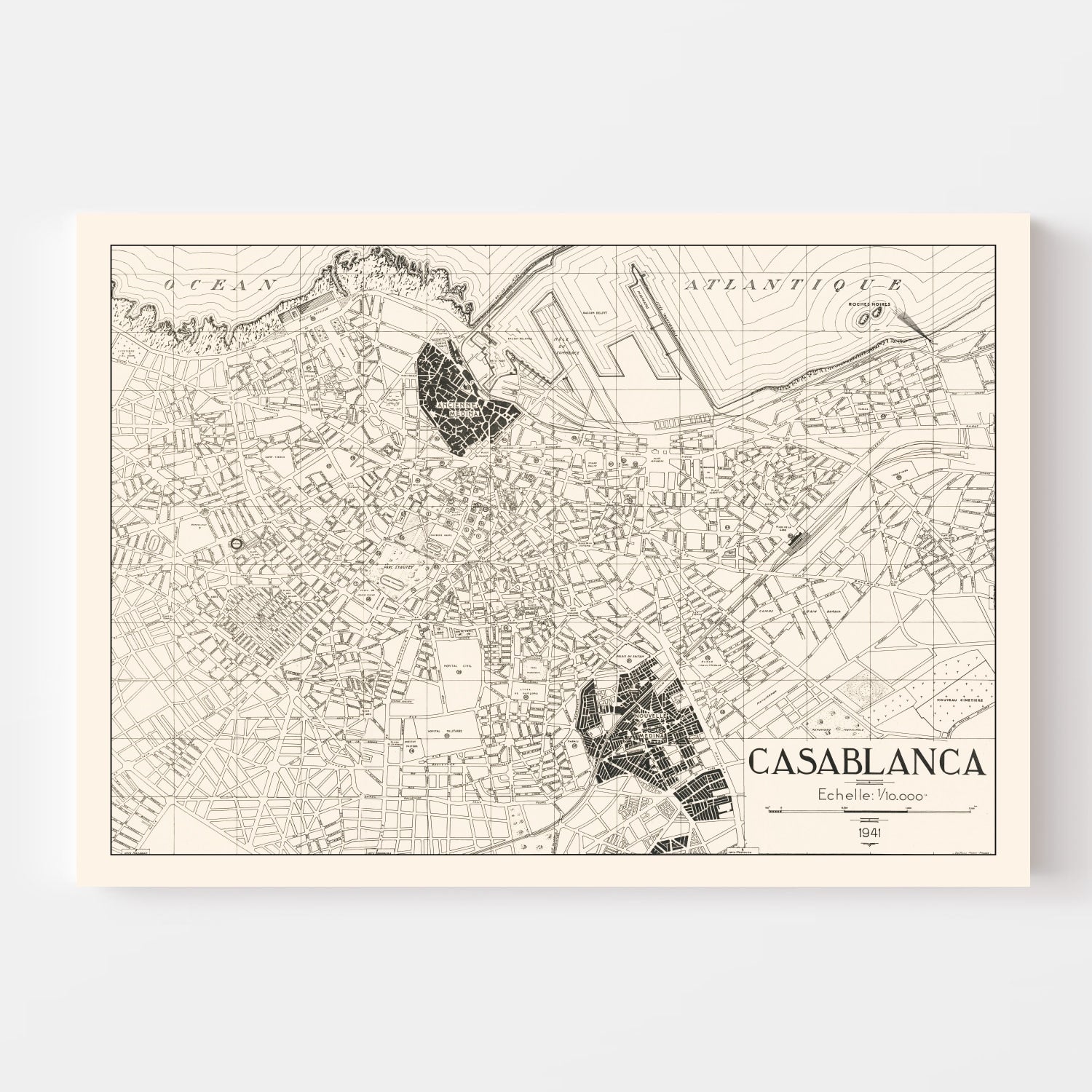 Vintage Map of Casablanca, Morocco 1941