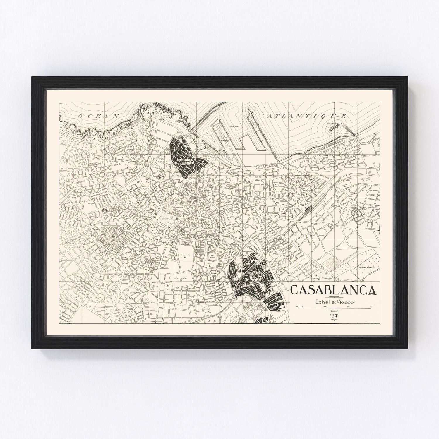 Vintage Map of Casablanca, Morocco 1941