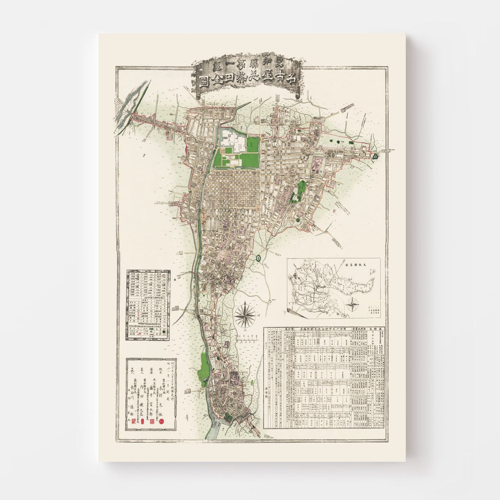 Vintage Map of Nagoya, Japan 1878