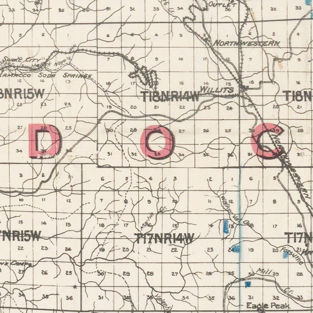 Vintage Map of Mendocino County, California 1914