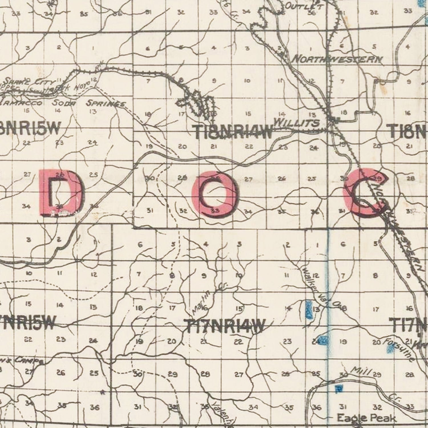 Vintage Map of Mendocino County, California 1914