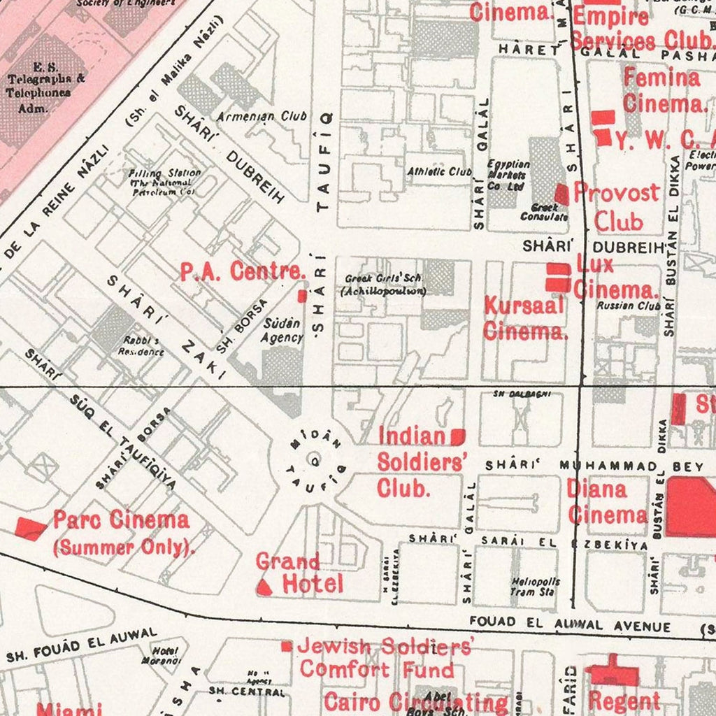 Vintage Map of Cairo, Egypt 1945