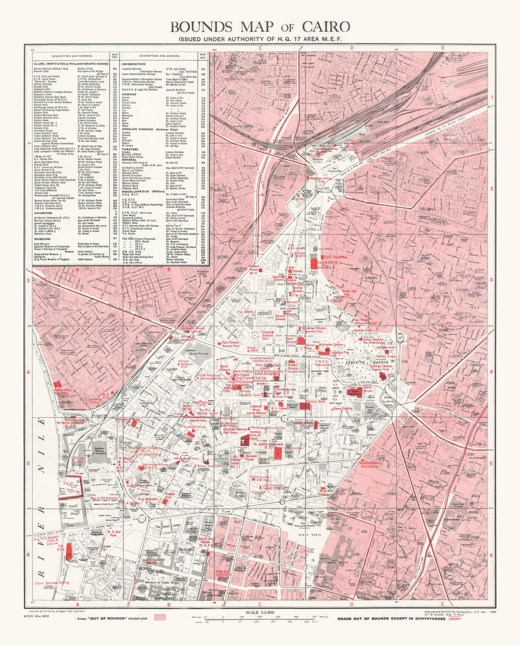 Vintage Map of Cairo, Egypt 1945