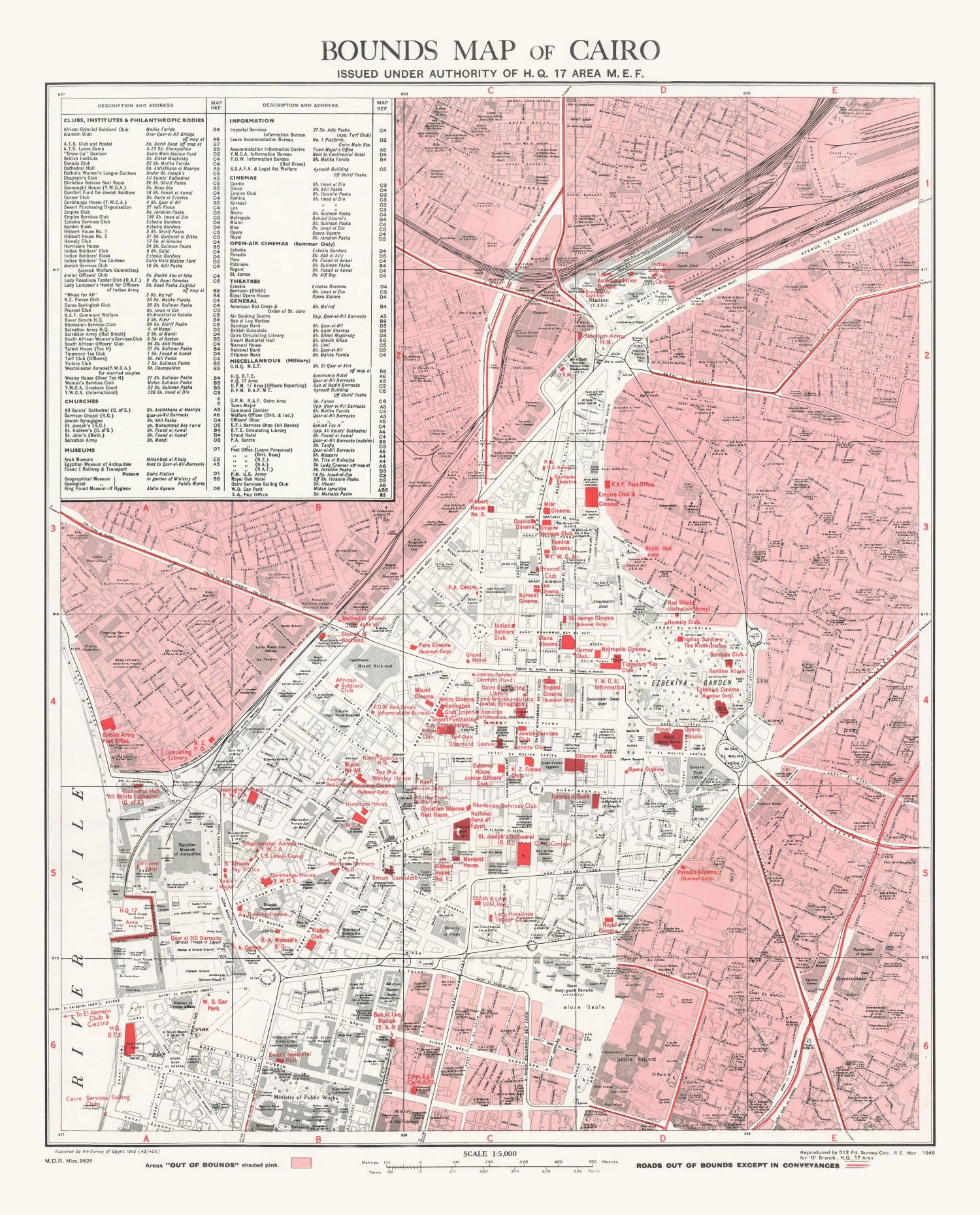 Vintage Map of Cairo, Egypt 1945
