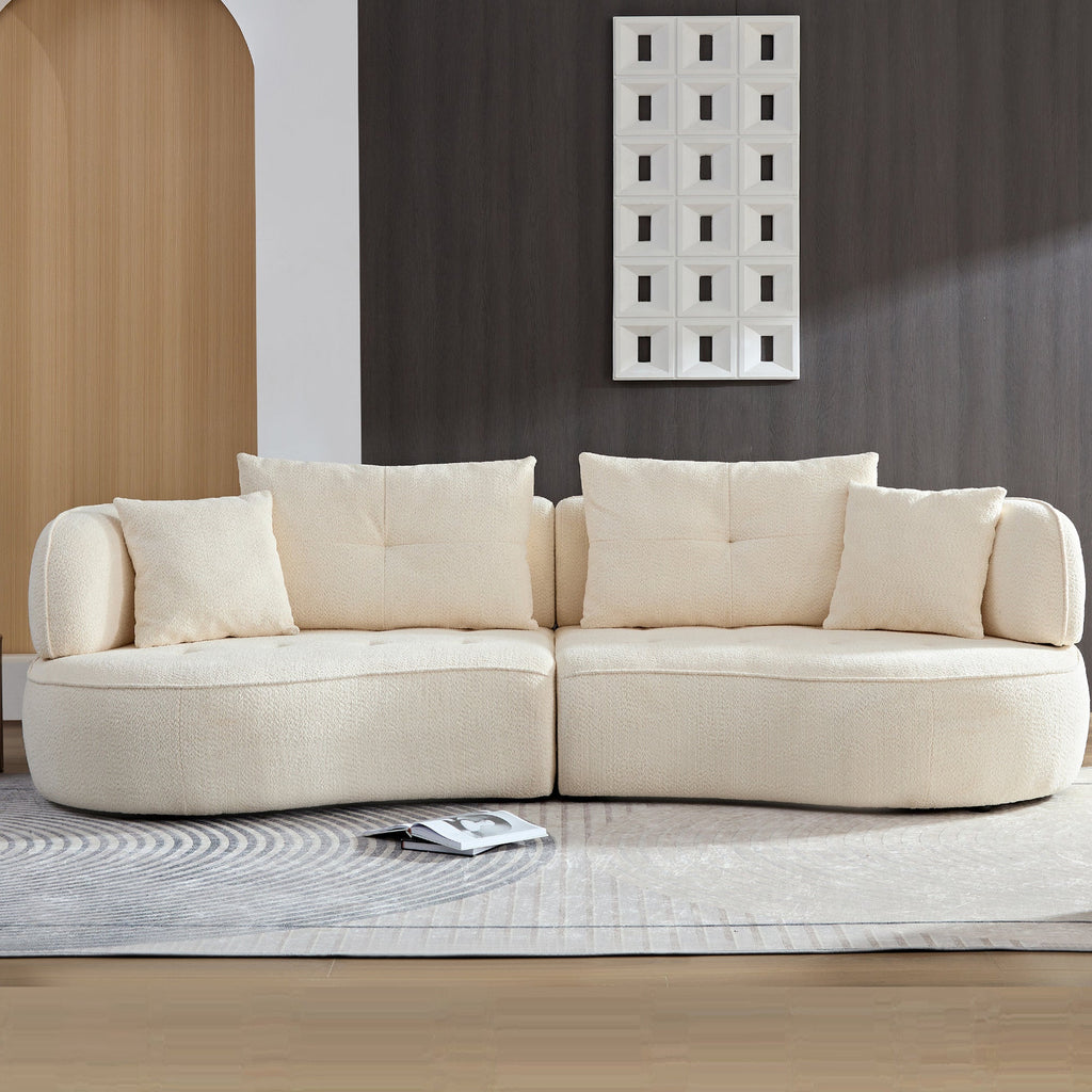 WKS7W 4-Seat Modular Sofa with Removable Pillows in White Durable Fabric and Solid Wood Frame