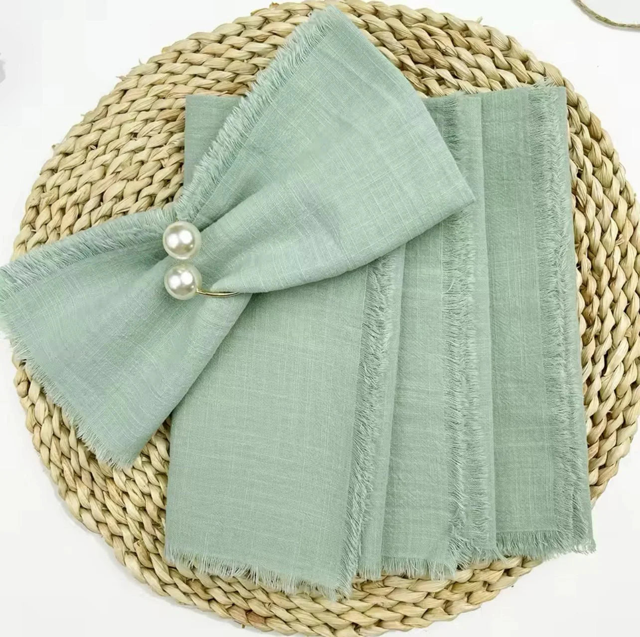 12.5" Rustic Gauze Table Decor Placemat Napkin with Fringe