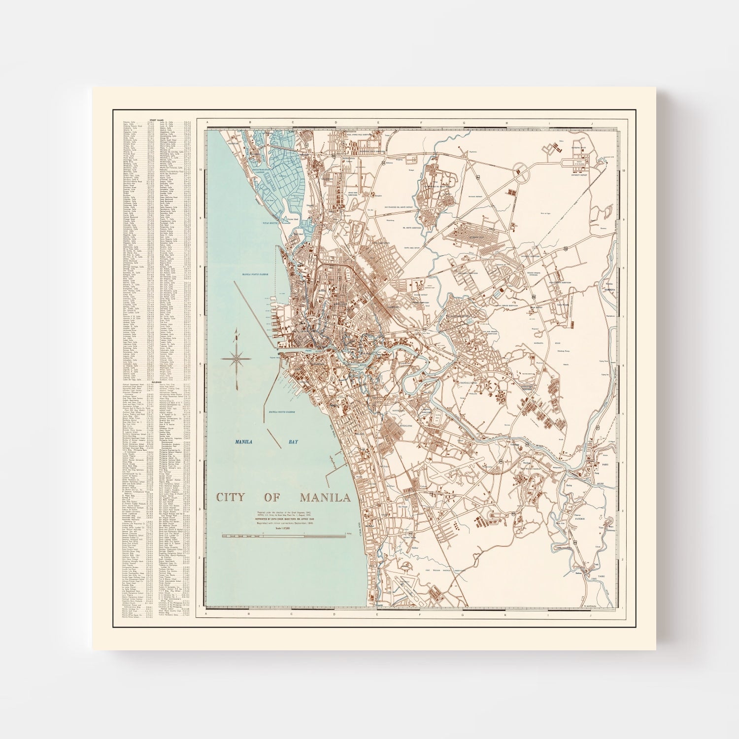 Vintage Map of Manila, Philippines 1945