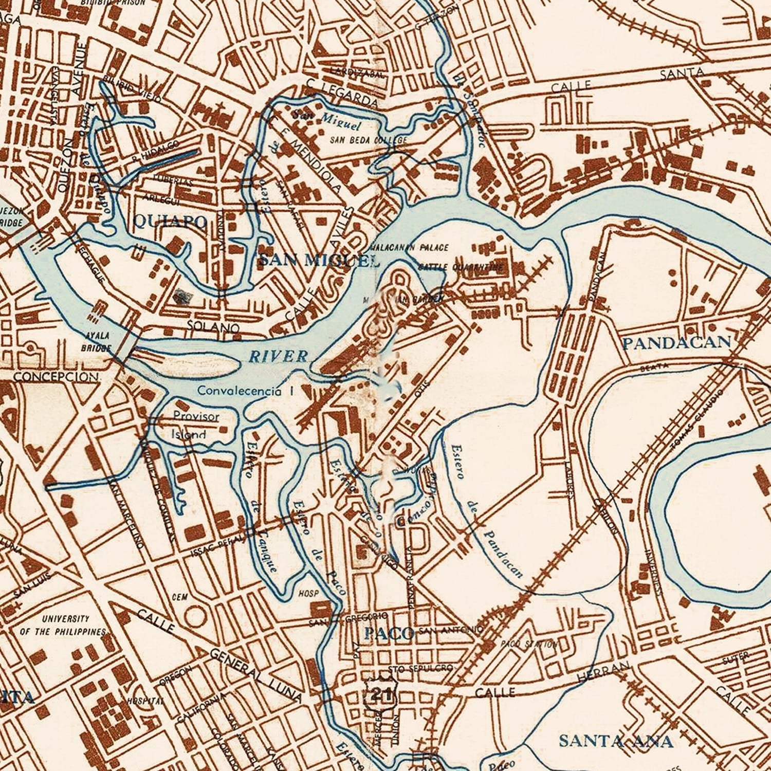 Vintage Map of Manila, Philippines 1945