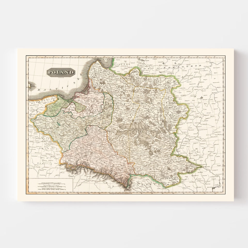 Vintage Map of Poland 1814