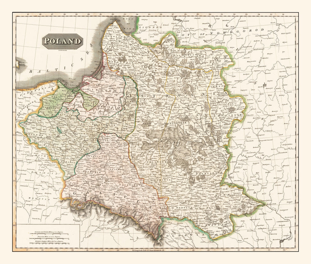 Vintage Map of Poland 1814