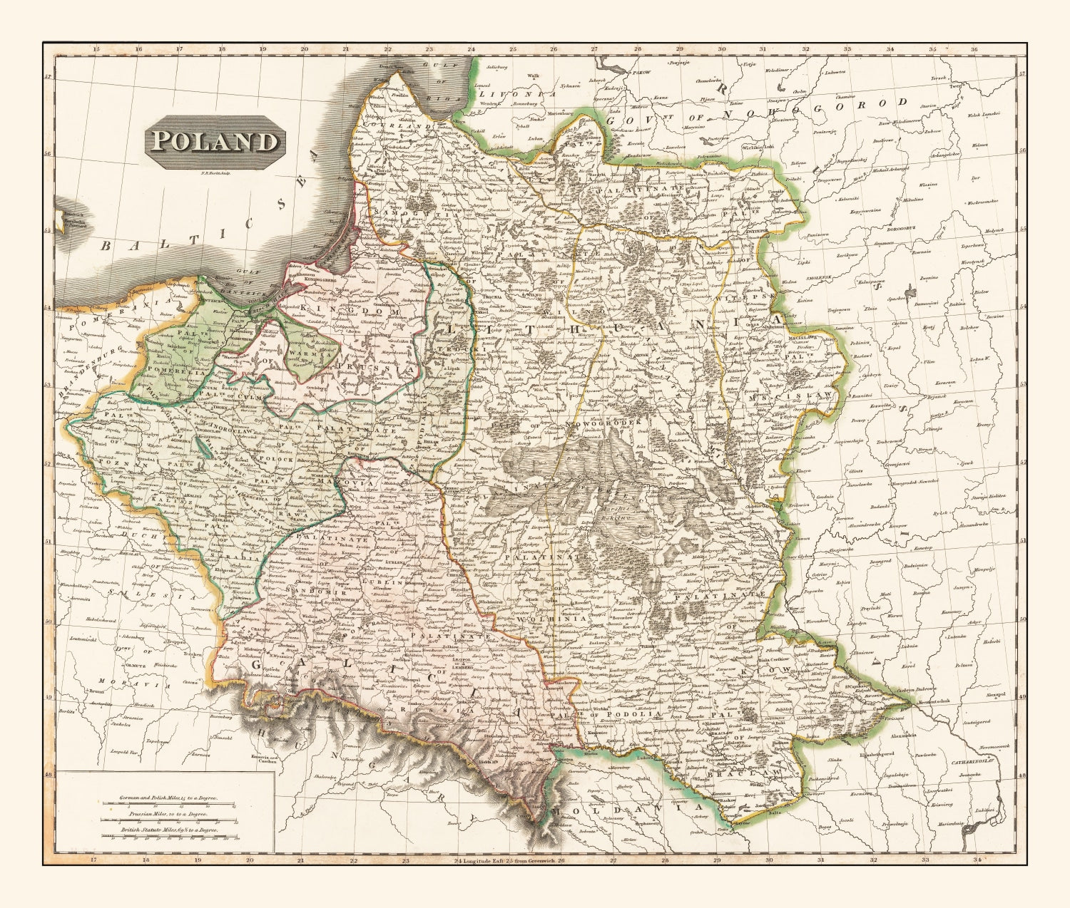 Vintage Map of Poland 1814