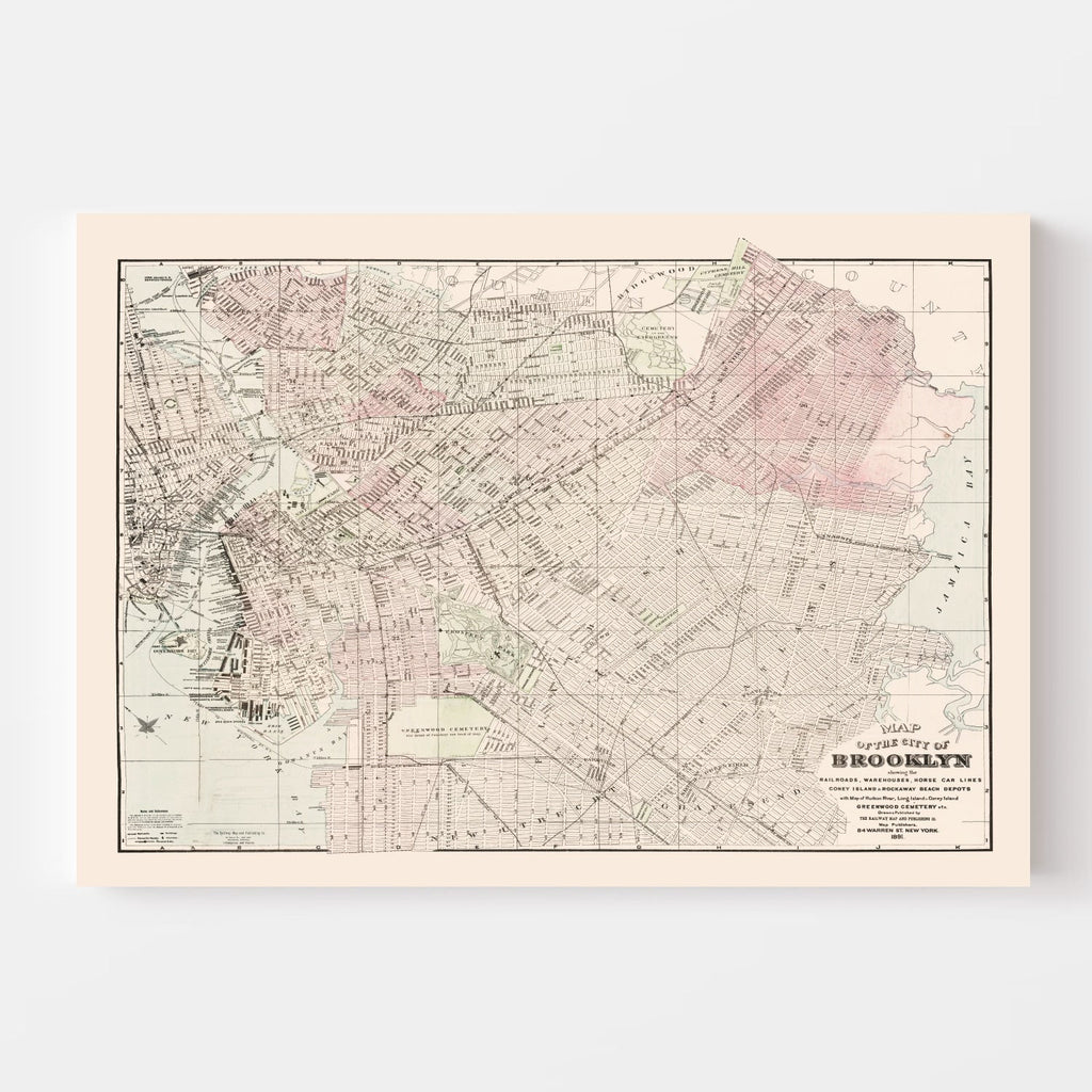Vintage Map of Brooklyn, New York 1891