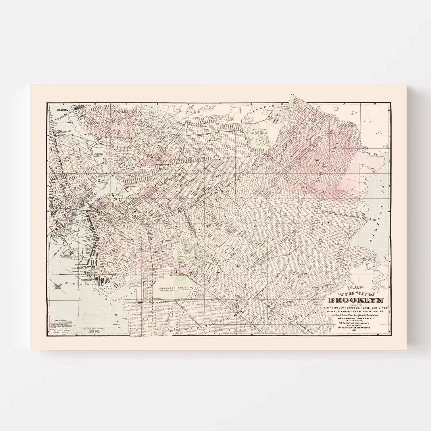 Vintage Map of Brooklyn, New York 1891