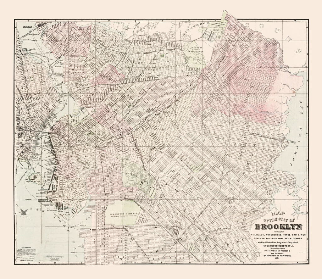 Vintage Map of Brooklyn, New York 1891
