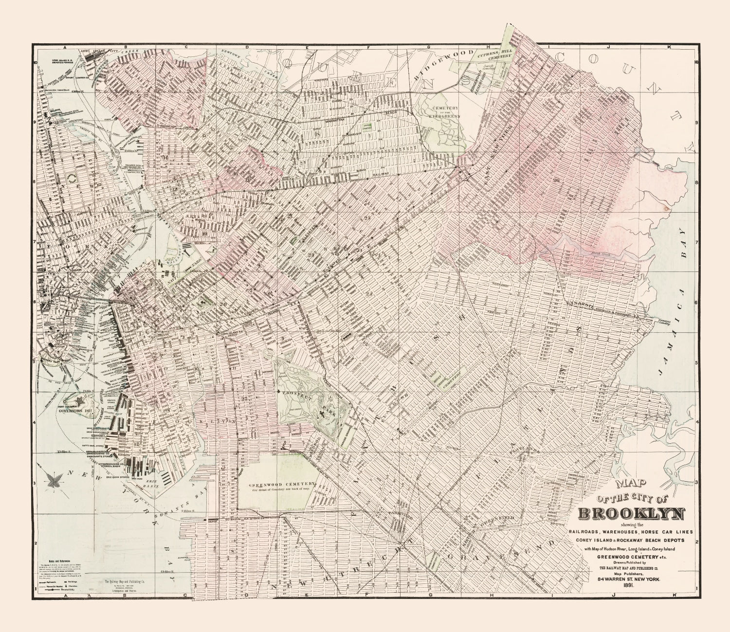Vintage Map of Brooklyn, New York 1891